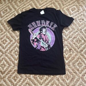 Jimi Hendrix Black Short-Sleeve Graphic Tee with Pink & Purple Artwork